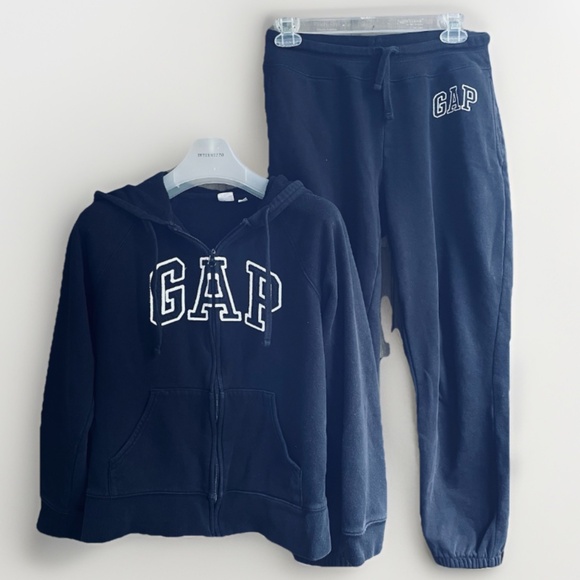 Gap Set XS TP Tracksuit Black White Embroidered Hoodie Sweatshirt & Jogger Pants - Picture 1 of 12
